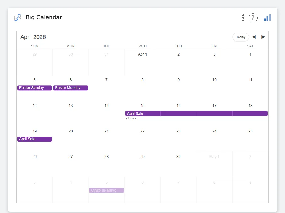 Google Calendar events in the Big Calendar chart for Data Studio