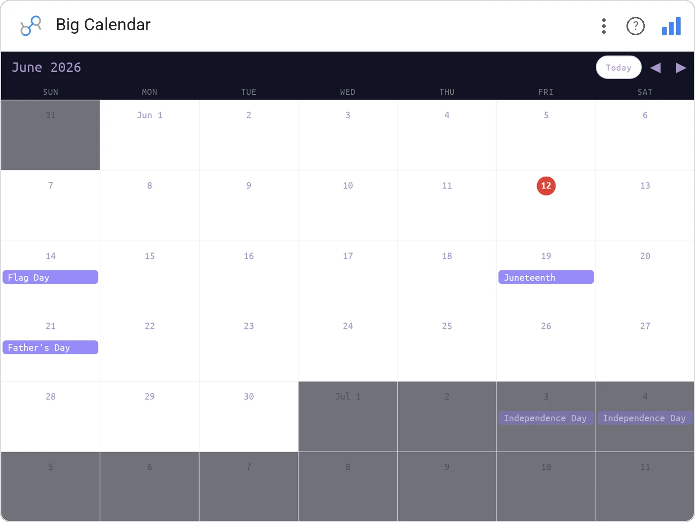 Big Calendar (Data Studio screenshot)